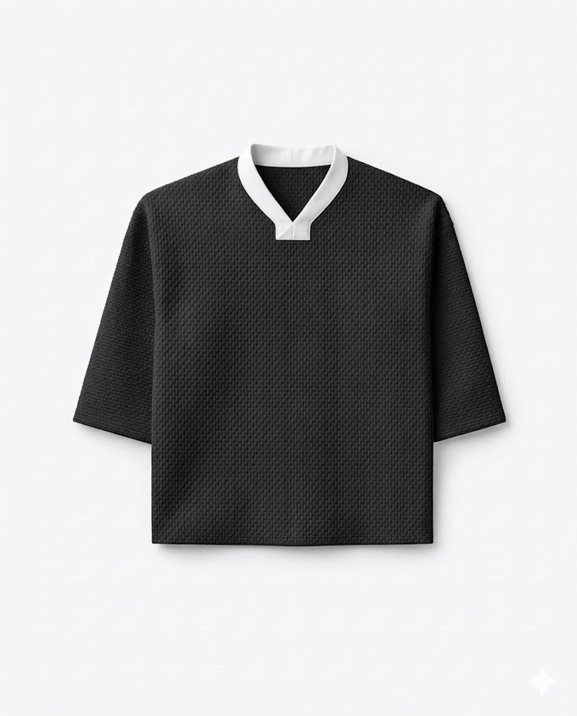 Black Boxy Mesh Tee