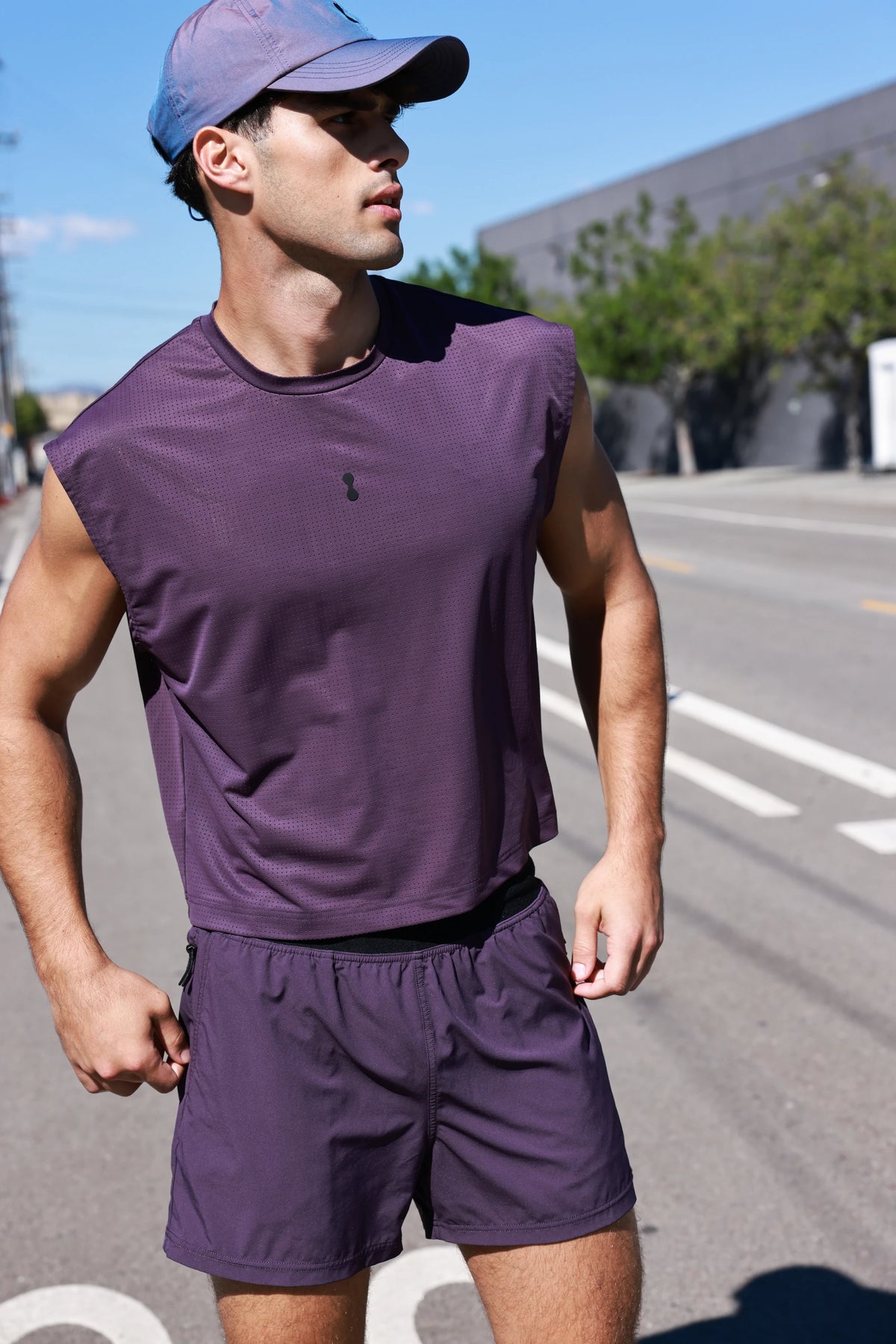 PODIO Afterglow Semi-Cropped Training Tank on model, three-quarter