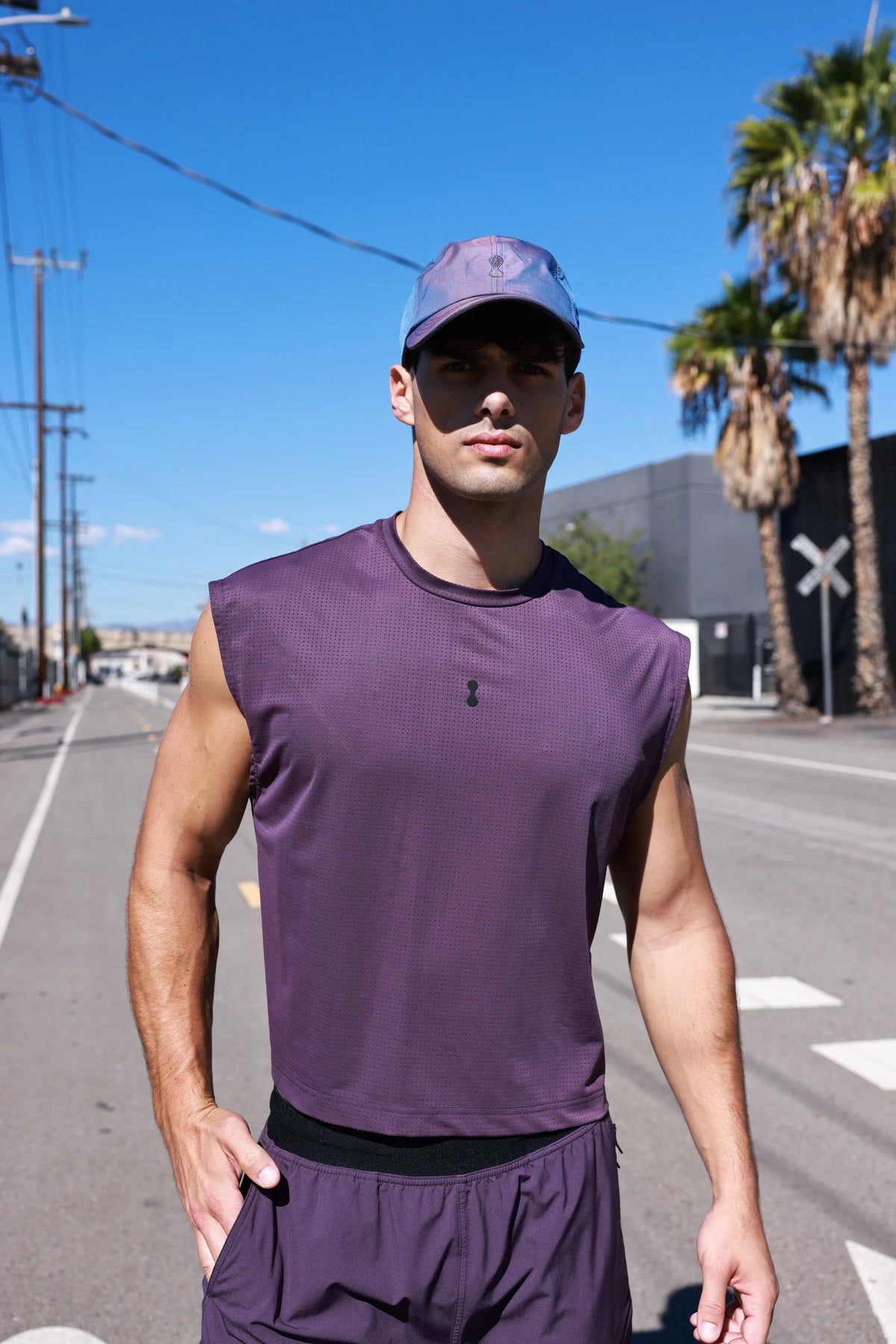 PODIO Afterglow Semi-Cropped Training Tank on model, front