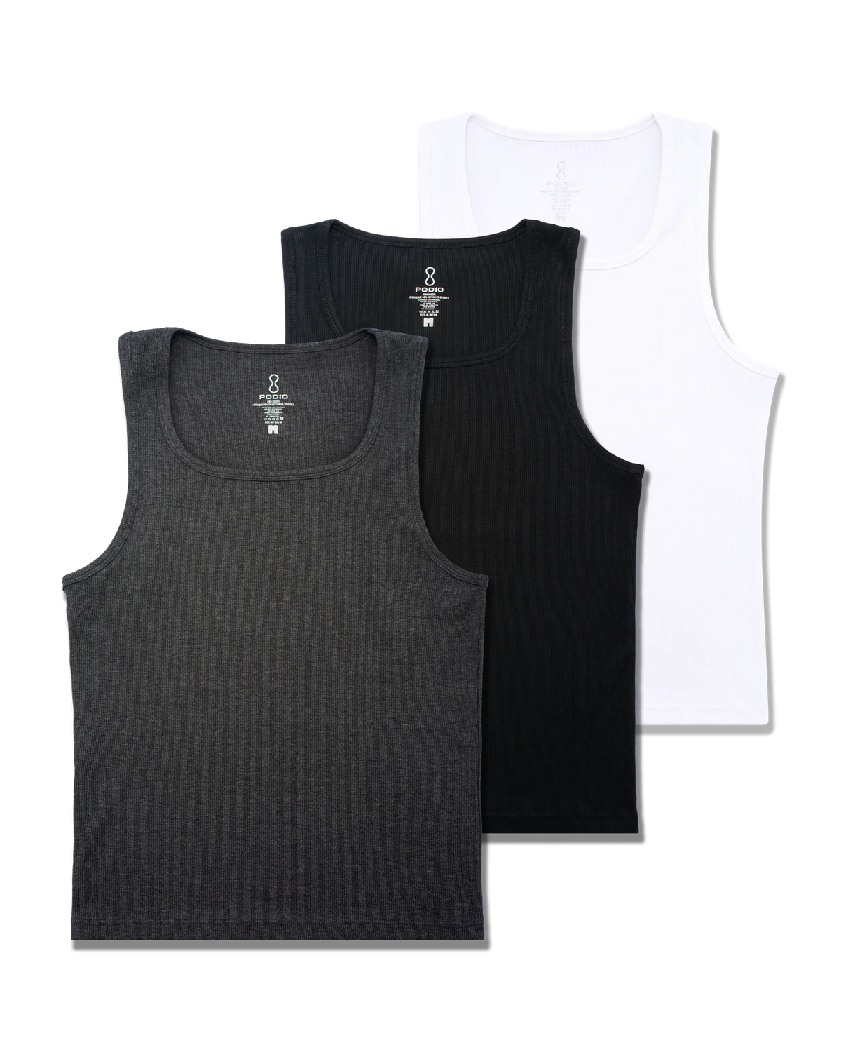 PODIO Core 3-Pack Tanks — all three ribbed muscle tanks