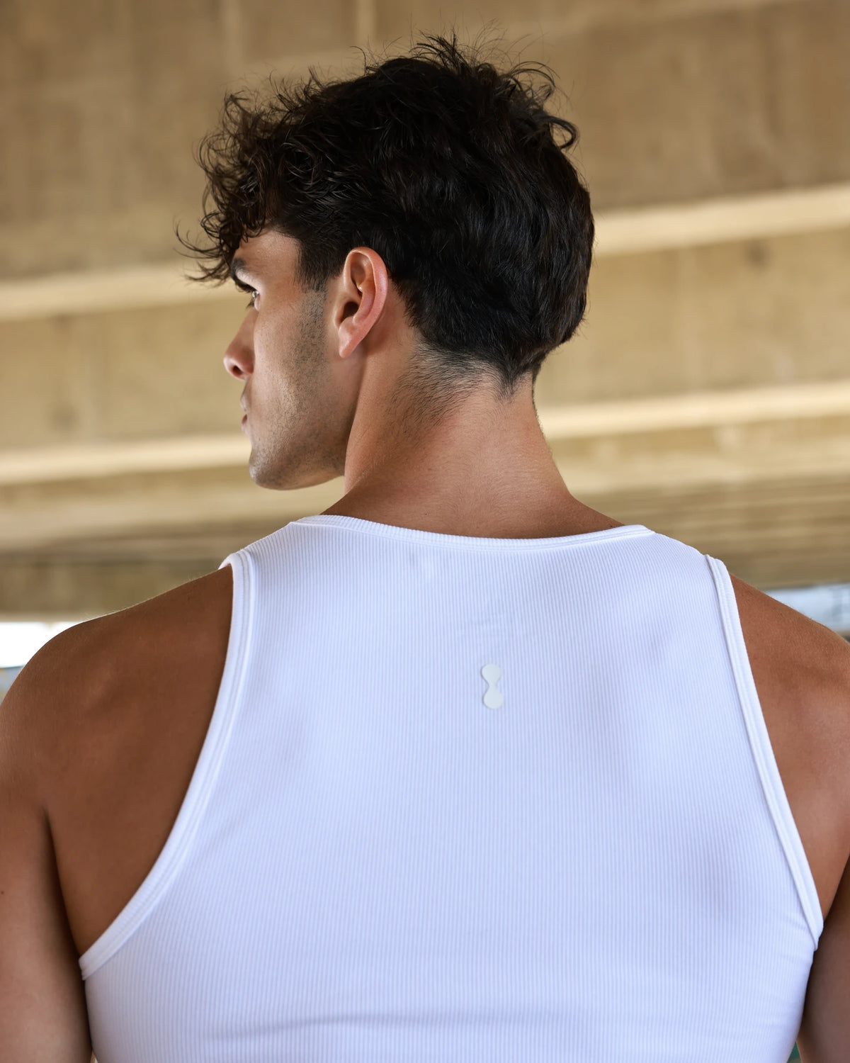 PODIO Core 3-Pack Tanks — white ribbed muscle tank on model
