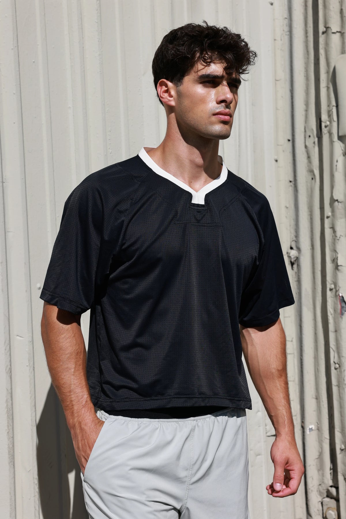 PODIO Midnight Boxy Semi-Cropped Training Tee, side view