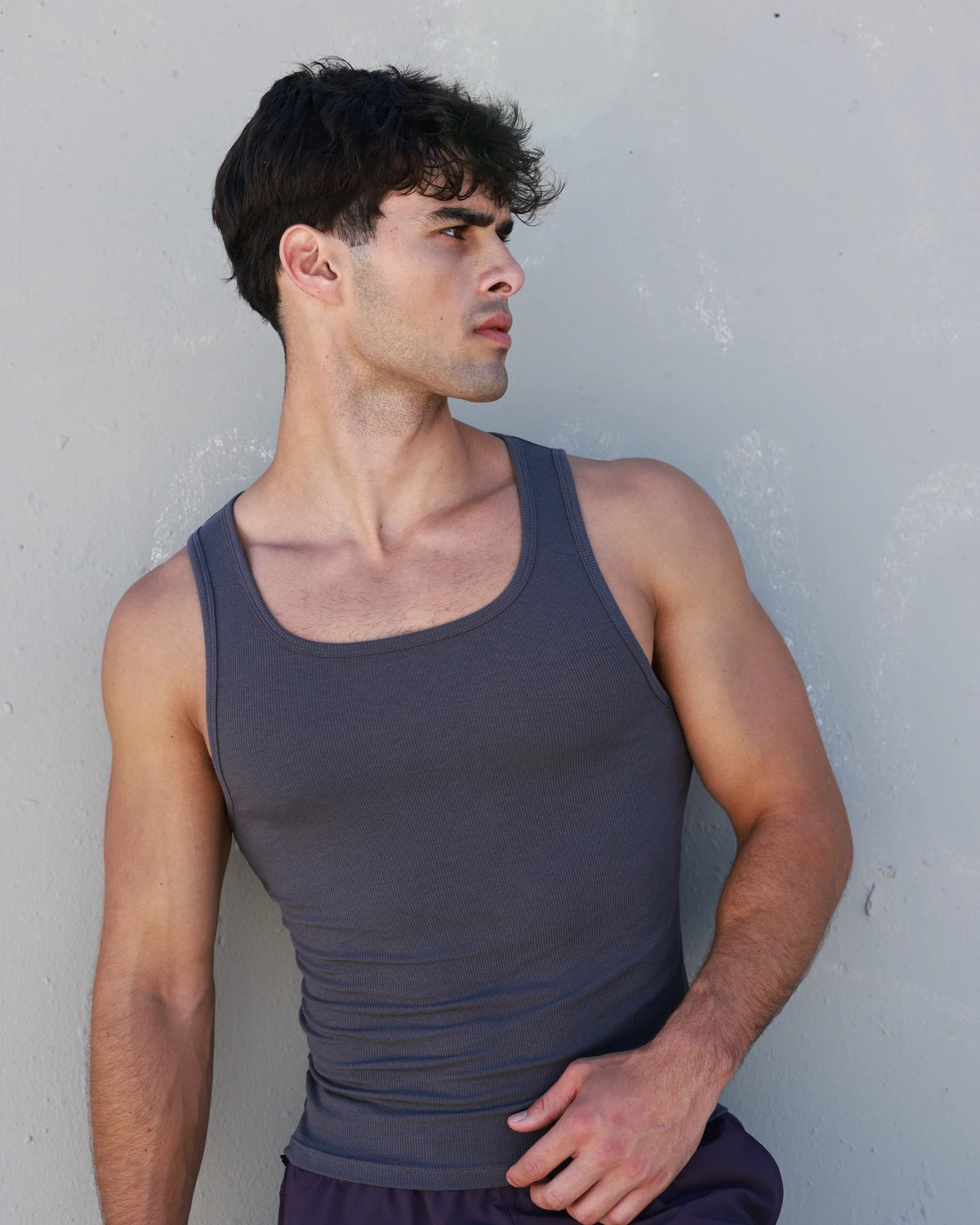 PODIO Peak 3-Pack Tanks — grey ribbed muscle tank on model