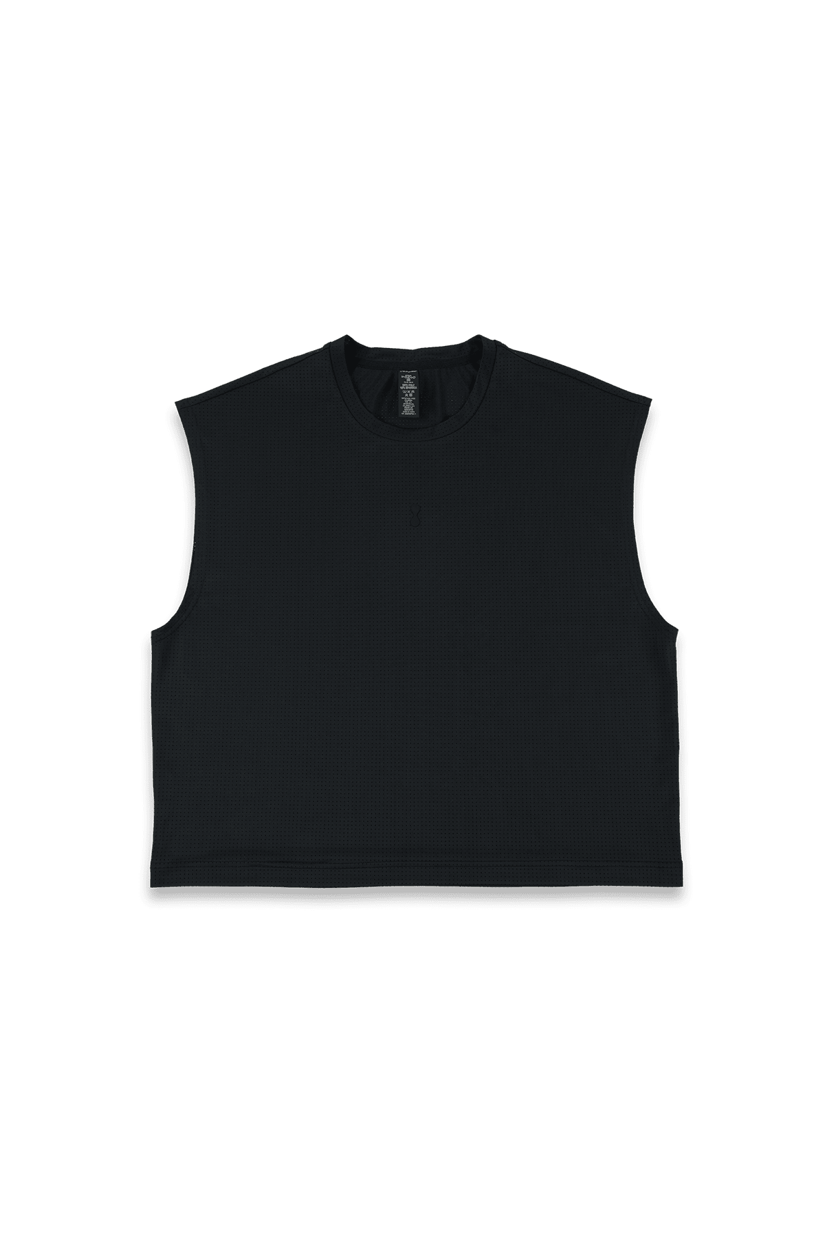 Black PODIO Midnight semi-cropped training tank top with sleeveless design and athletic fit, suitable for workout and active wear.